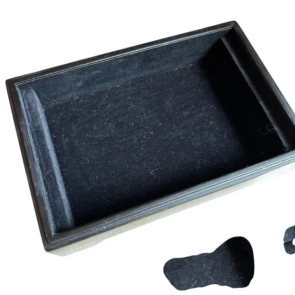 Ornate wooden jewelry box lift ff lid velvet tray black brown gold lacquer